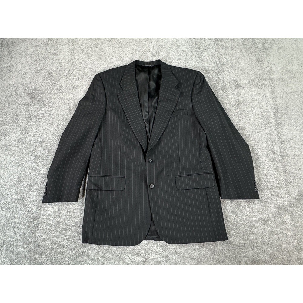 Vintage Burberrys Suit Jacket Mens 44 R Black Wool Pinstriped Designer USA